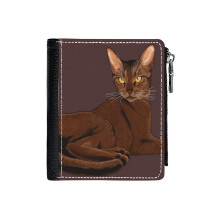 (Abyssinian Cat_1713) Men's Women PU Leather Wallets Compact Bifold with Zipper & Multiple Card Coins Slots Black Stylish Durable Graphic Design Print for Girl Boys