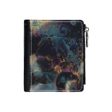(Abstract Stardust Galaxy_117) Men's Women PU Leather Wallets Compact Bifold with Zipper & Multiple Card Coins Slots Black Stylish Durable Graphic Design Print for Girl Boys