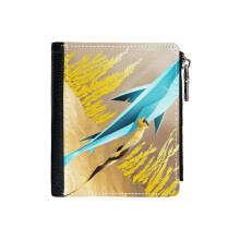 (Abzu_1722) Men's Women PU Leather Wallets Compact Bifold with Zipper & Multiple Card Coins Slots Black Stylish Durable Graphic Design Print for Girl Boys