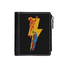 (AC DC Thunderbolt_1819) Men's Women PU Leather Wallets Compact Bifold with Zipper & Multiple Card Coins Slots Black Stylish Durable Graphic Design Print for Girl Boys