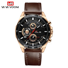 (216P-H-FK brown belt with black surface) Men's waterproof stainless steel bracelet quartz watch business casual steel band watch