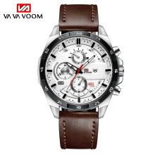 (216P-B-YK brown belt with white surface and silver) Men's waterproof stainless steel bracelet quartz watch business casual steel band watch