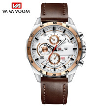 (216P-B-FK brown belt with white surface and rose gold) Men's waterproof stainless steel bracelet quartz watch business casual steel band watch