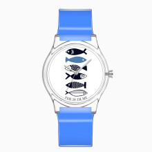 (blue) Korean-style simple transparent case watch, creative Fish series ladies' wristwatch, girls' student children's watch
