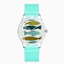 (Cyan) Korean-style simple transparent case watch, creative Fish series ladies' wristwatch, girls' student children's watch