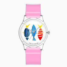(pink) Korean-style simple transparent case watch, creative Fish series ladies' wristwatch, girls' student children's watch
