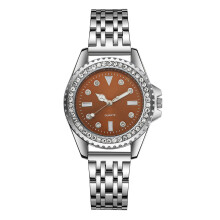 (brown) Fashionable steel band diamond-encrusted British watch for casual and simple ladies