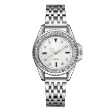 (white) Fashionable steel band diamond-encrusted British watch for casual and simple ladies