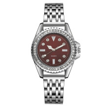 (red) Fashionable steel band diamond-encrusted British watch for casual and simple ladies
