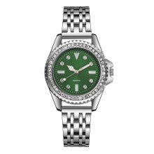 (green) Fashionable steel band diamond-encrusted British watch for casual and simple ladies