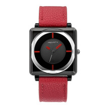 (red) Square imitation leather pointer waterproof watch