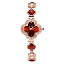 (red, No gift box) High-end, stylish and elegant jade diamond-encrusted anti-four-leaf clover ladies' wristwatch