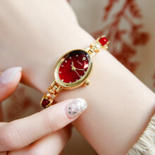 (red, Gift box packaging) High-end appearance level women's fashionable and elegant light luxury quartz diamond-encrusted oval ladies' watch 1406