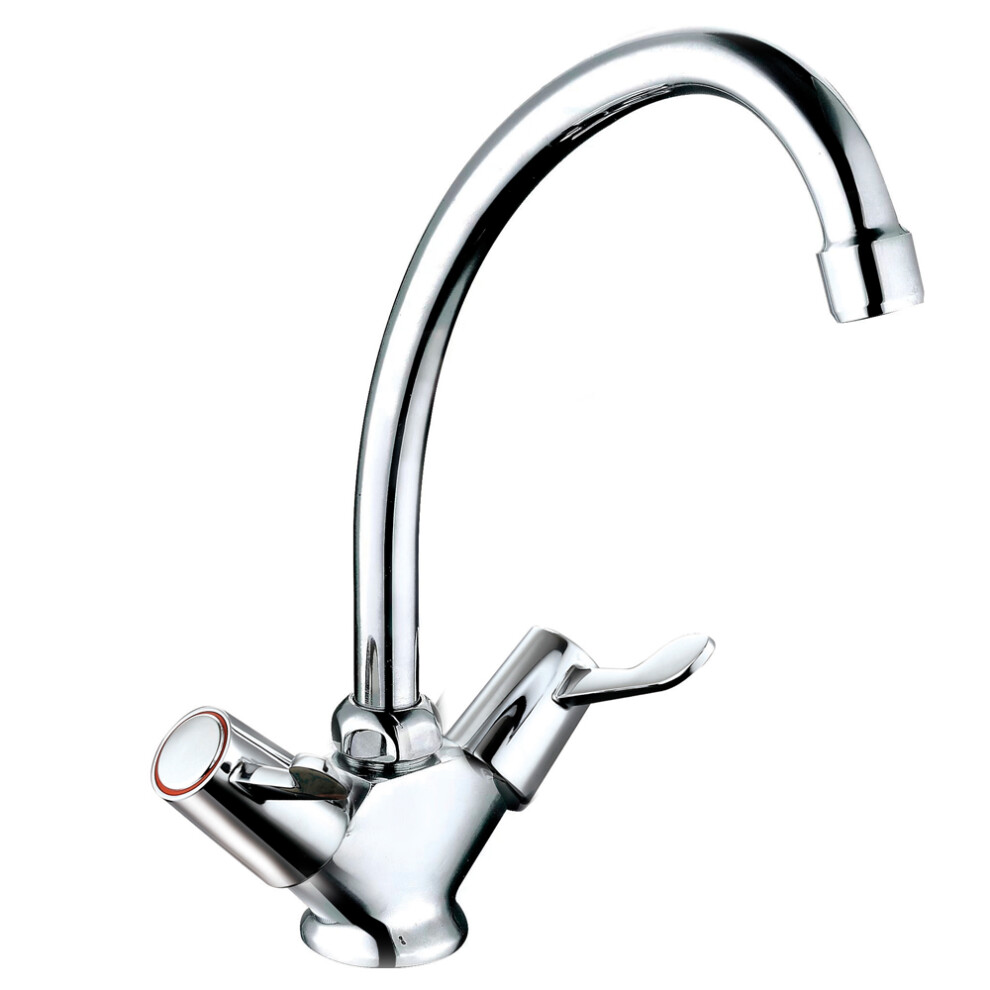 Contemporary Dual Lever Kitchen Sink Mixer Tap, White