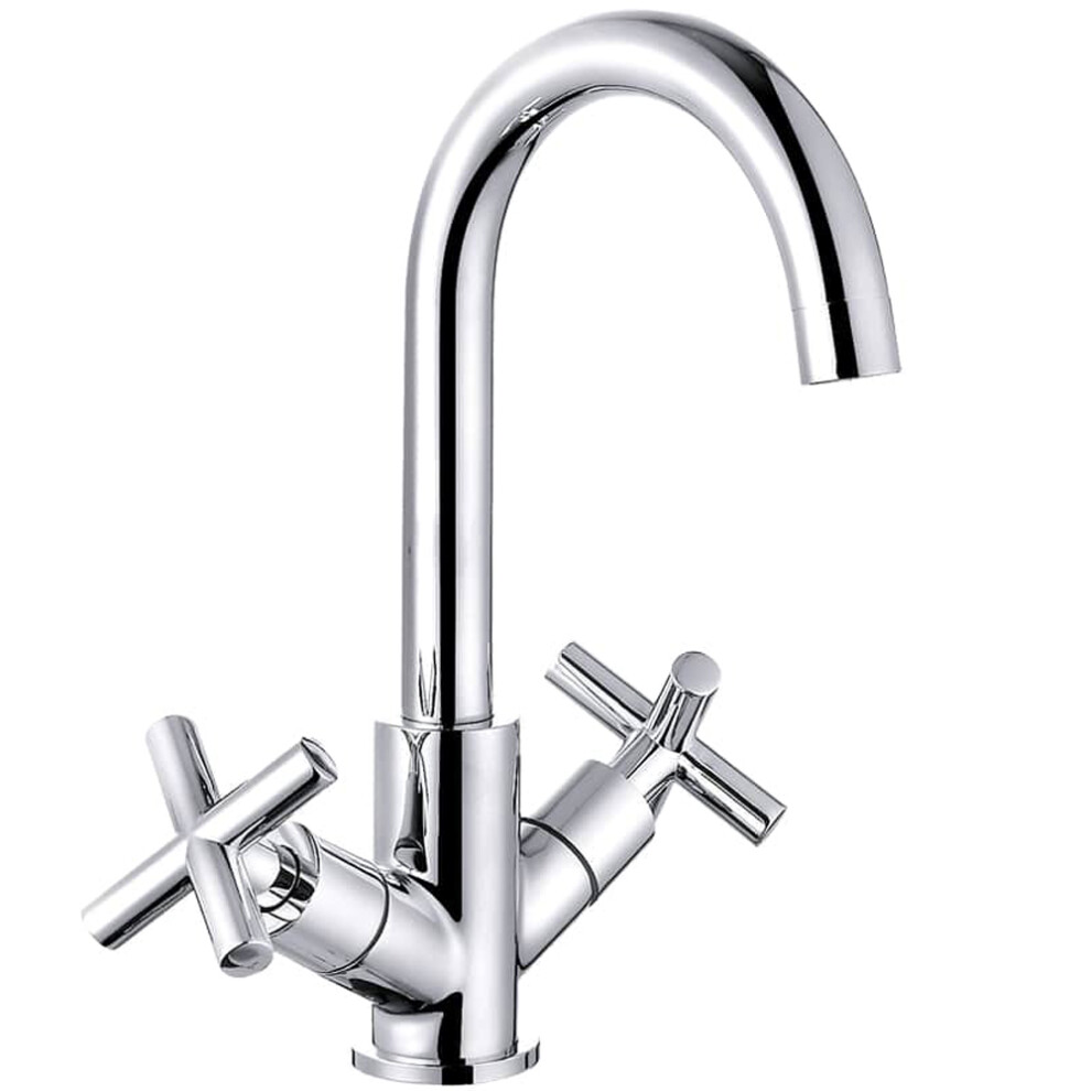 Contemporary Cross Handle Kitchen Mixer Tap, Chrome