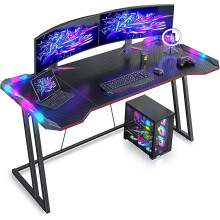 CubiCubi Gaming Desk with LED Lights, 160 x 60cm RGB Computer Desk Z Shape, Gaming Table for Home Office, Black