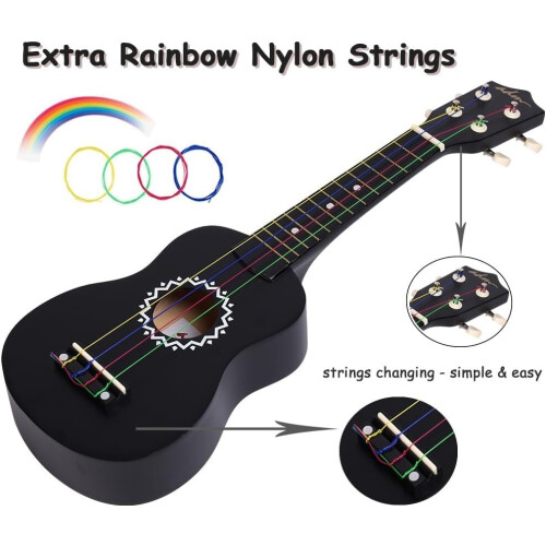 ADM Soprano Ukulele Set Kids and Beginners Ukulele Starter Kit with Bag Black 2