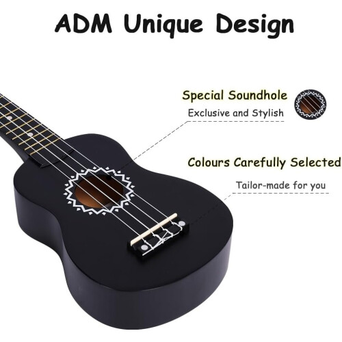 ADM Soprano Ukulele Set Kids and Beginners Ukulele Starter Kit with Bag Black 1