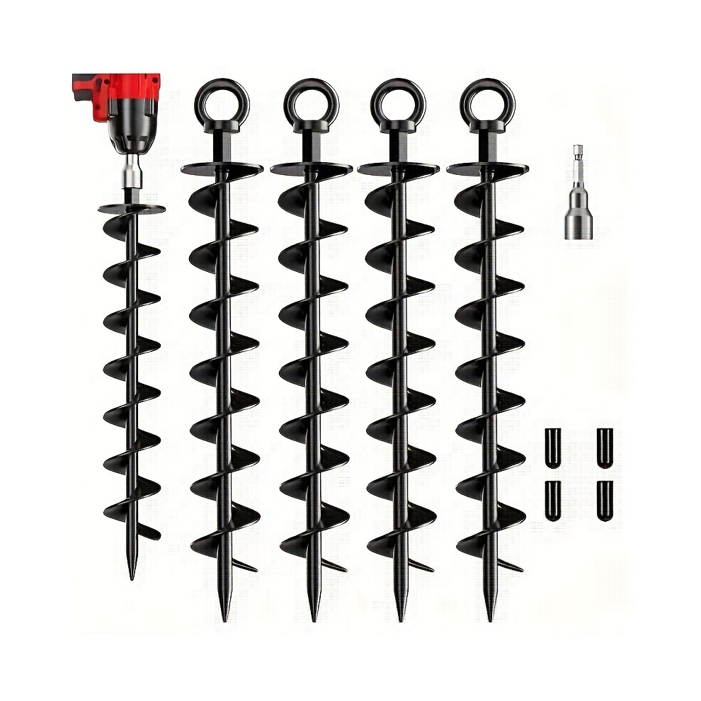 (4) [Heavy Duty Anchors] 4pcs Heavy Duty Spiral Ground Anchors | Screw-in Design - Windproof Stakes for Secure Outdoor Structures