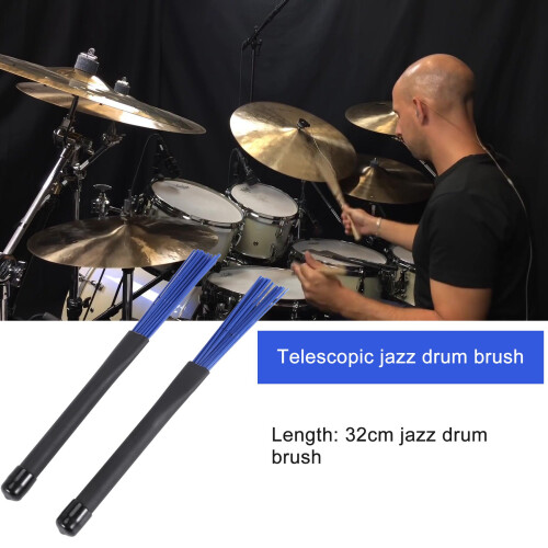 1 Paar einziehbare schwarze Griffe Jazz Drum Brushes Sticks Blau Nylon 32cm 2