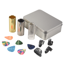 Gitarren-Slide-Set mit 1 Glas-Slide, Stahl und Messing, 6 Plektren für 4 Finger