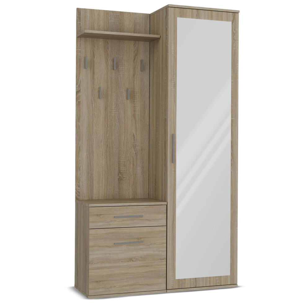 Whatsize Enterprise (Sonoma) Modern Entryway Hall Tree With Double Wardrobe, Shoe Storage & Coat Rack (100 Cm W X 35 Cm D X 180 Cm H) Multicoloured