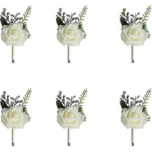 White Boutonniere And Corsage For Men Wedding, Artificial Rose And Best Man Boutonniere, Bridal Wris