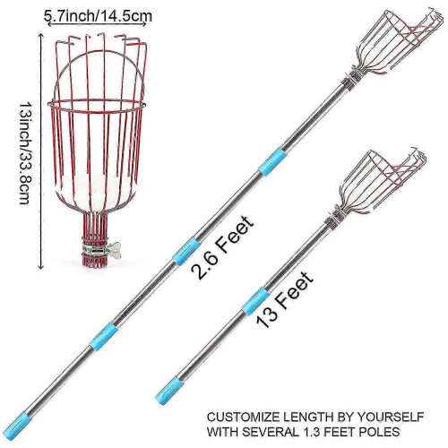 13 Feet Fruit Picker Tool with Extension Pole, Adjustable Heavy Duty Fruit Picker Head, Fruit Picker 1