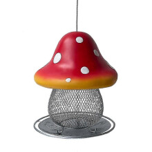 Solar Mushroom Bird Feeder,Fairy Garden Wild Bird Feeder Seed Tray, Unique Easy Filling Feeder Yell