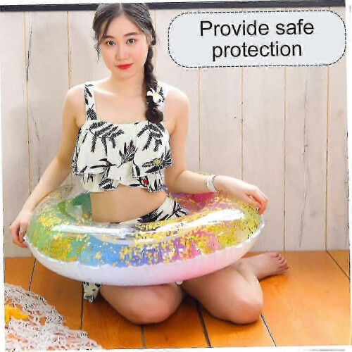 Swimming Ring, Transparent Floating Ring, Rainbow Sequin Swimming Ring Inflatable Pool Float 2
