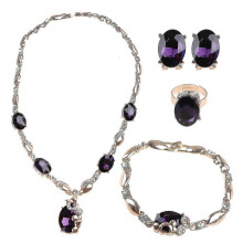 Jewelry Set Purple Gemstone Pendant Necklace Earring Bracelet Ring Party Dress