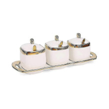3pcs Ceramic Condiment Pots Porcelain Sugar Bowls Decorative Gold Salt Containers Pepper Boxes Kitc