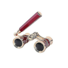 3x25 Binoculars Metal Opera Theater Glasses Coated Lens Red Telescope W/ Handle