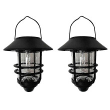 2pcs Solar Lantern Outdoor Decorative Wall Lantern With Hooks Waterproof Metal Solar Outdoor Lights
