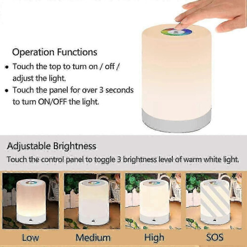 LED Night Light, Smart Bedside Table Lamp, Touch Control Dimmable USB Rechargable, Portable, Color Changing 1