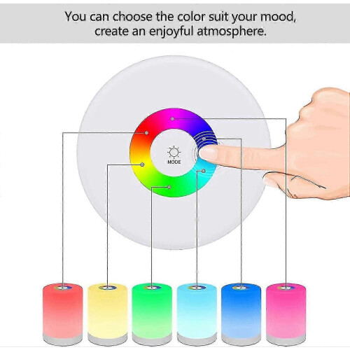 LED Night Light, Smart Bedside Table Lamp, Touch Control Dimmable USB Rechargable, Portable, Color Changing 2