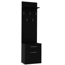 (Black) Modern Double Wardrobe Hall Tree with Shoe Storage, Coat Rack & Drawers for Entryway & Hallway (50x35x180 cm)