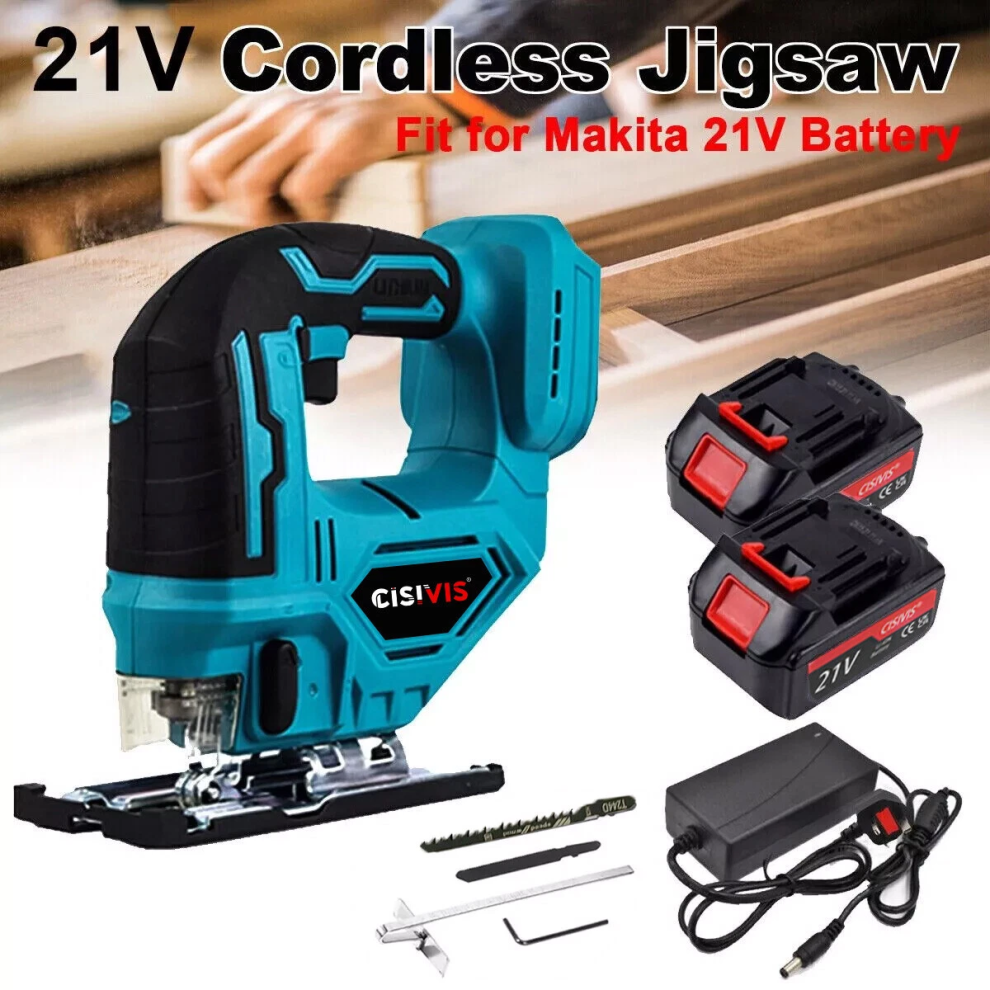 21V Cordless Jigsaw Electric Woodworking Tool Rechargeable 2 x Battery