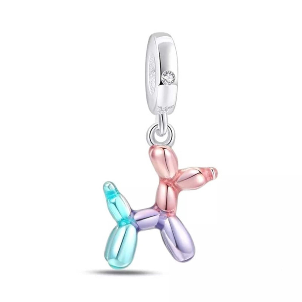 colourful Balloon Dog Puppy Dangle charm sterling silver for bracelet