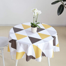 Round Tablecloths PVC Wipeable Table Cloth Stain-Proof Waterproof Table Cloth Easy to Clean Triangular Lattice Tablecloth Yellow, Round 120cm