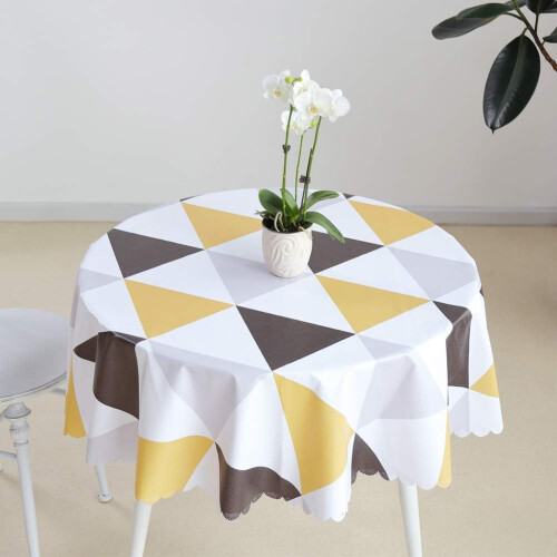 Round Tablecloths PVC Wipeable Table Cloth Stain-Proof Waterproof Table Cloth Easy to Clean Triangular Lattice Tablecloth Yellow, Round 120cm