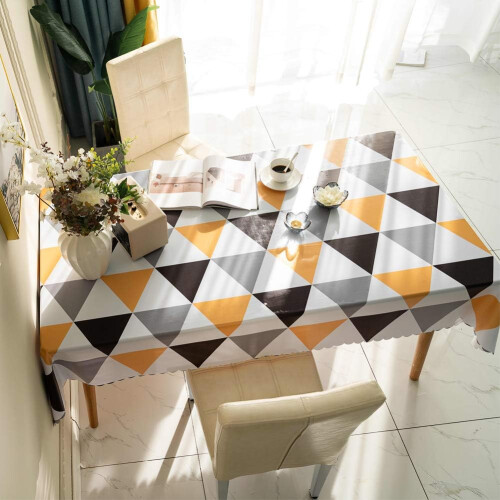 Tablecloths Rectangular PVC Tablecloth Wipeable Waterproof Table Cloth Easy Clean Nordic Style Triangular Lattice Tablecloth (Yellow, 140200cm) 2