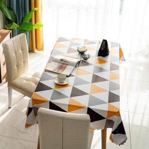 Tablecloths Rectangular PVC Tablecloth Wipeable Waterproof Table Cloth Easy Clean Nordic Style Triangular Lattice Tablecloth (Yellow, 140200cm) 1