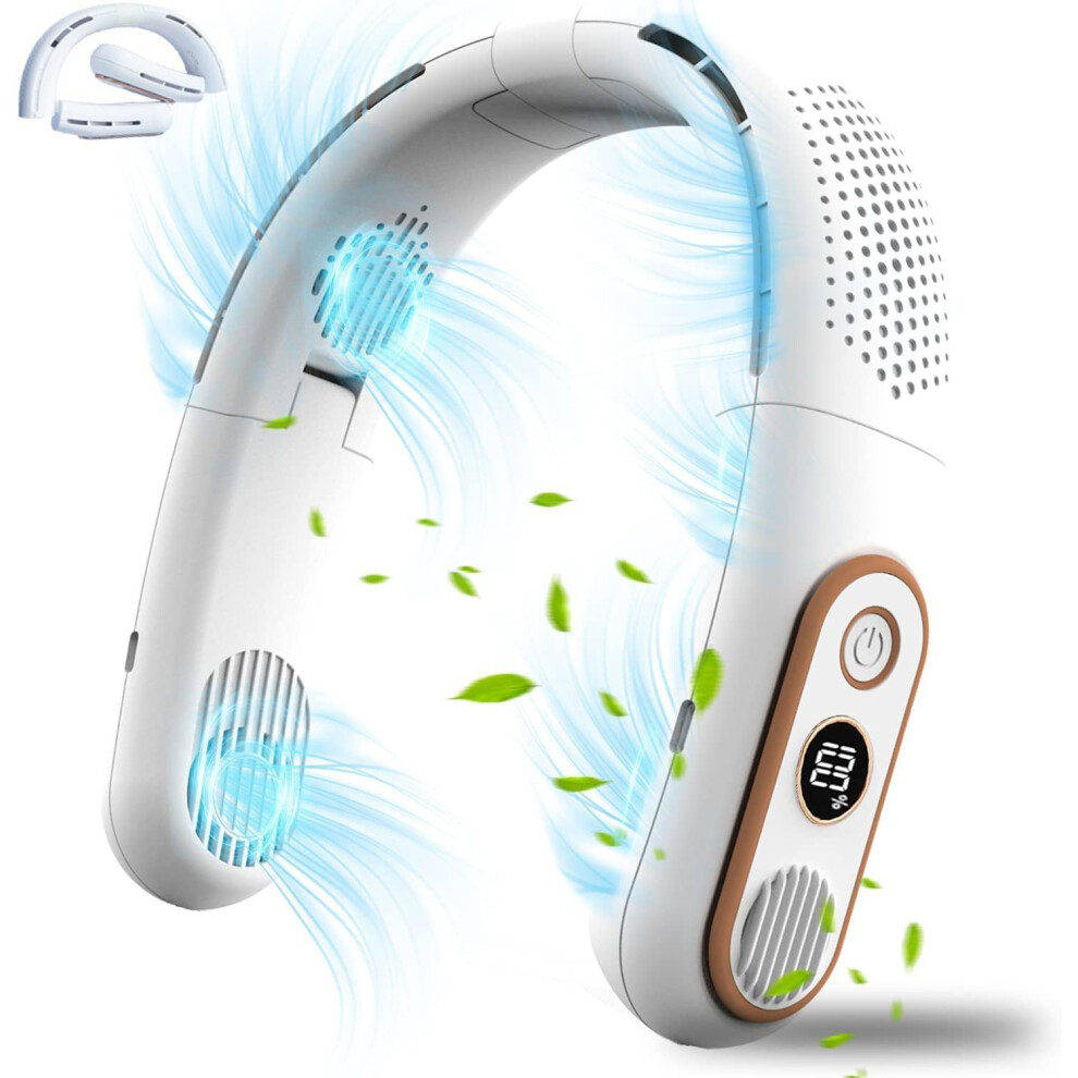 USB Portable Neck Fan Fan 5000mAh 4 LED Display Bladeless Turbine Motor Quiet Person Necklace Neck Fan Rechargeable Cooler 3 Speeds-image-OPC-PHYMTFV-NEW