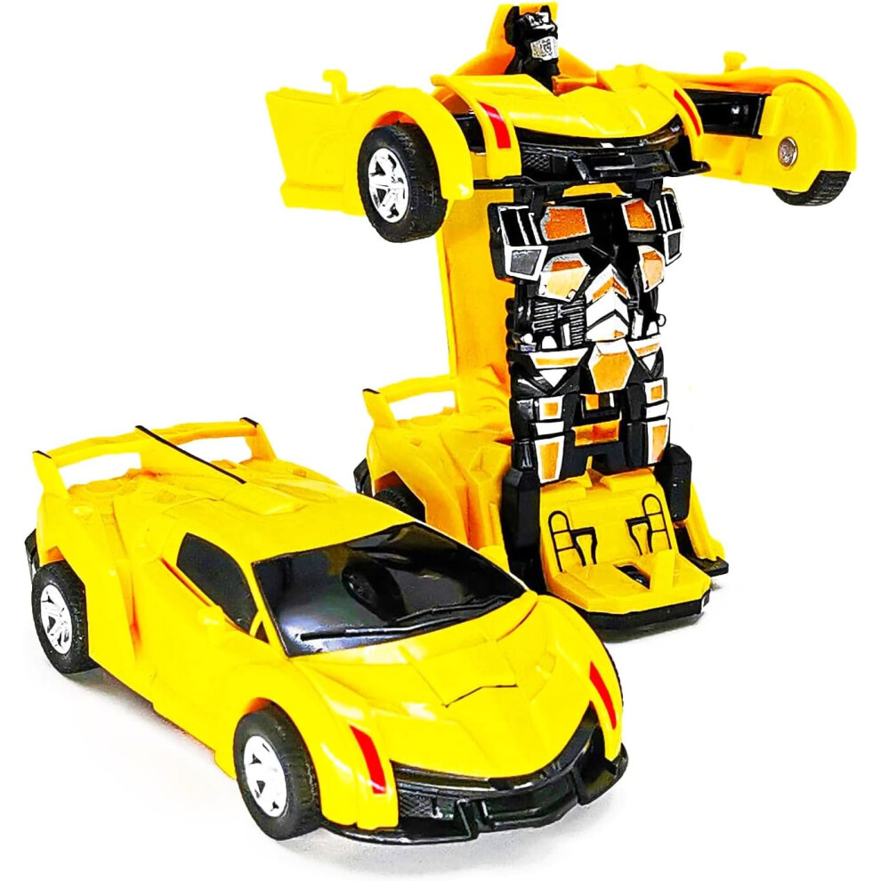 Transforming Toy Cars - Robot Car Toy 2 in 1 Deformation Car- Inertia Toy Car Gift for Boys Girls Age 3+(Yellow)-image-OPC-PHYMTHG-NEW