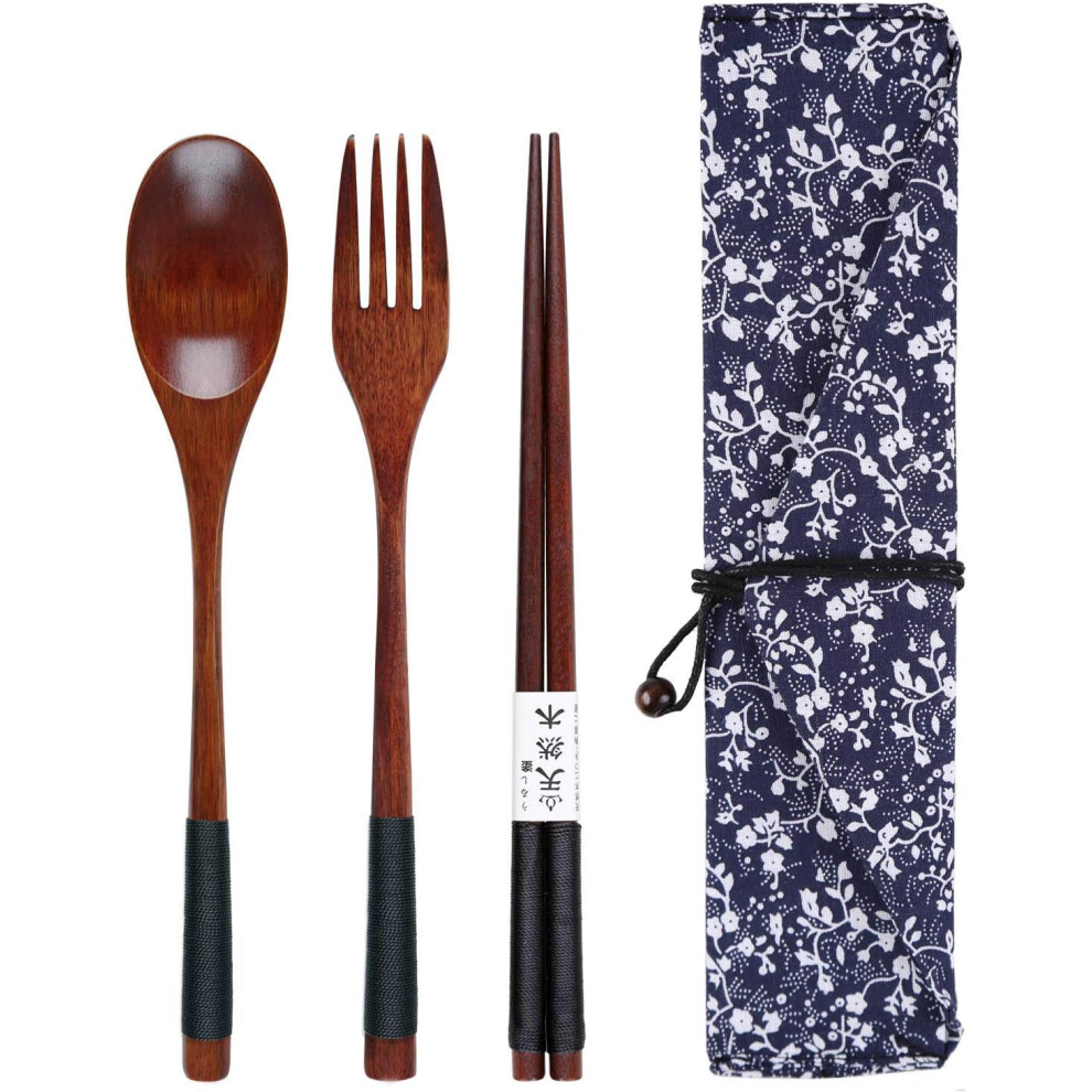 Photos - Other Camping Utensils 3pcs Wooden Cutlery Set with Beautiful Storage Bag, Portable Eco-Friendly Spoon, Fork and Chopsticks Reusable Cutlery for Tr