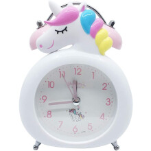 Unicorn Bedroom Alarm Clock,Vintage Loud Twin Bell Cartoon Alarm with Button Night Light,Battery Operated Non-Ticking Silent Alarm Clock(White)