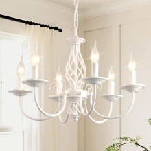 (white, 6) Ganeed French Country Vintage 6 Lights Chandeliers Height Adjustable