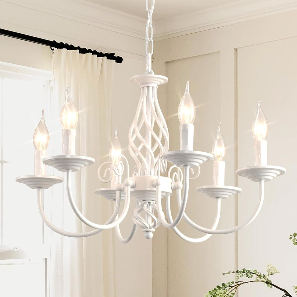 Ganeed (, 6) French Country Vintage 6 Lights Chandeliers Height Adjustable White