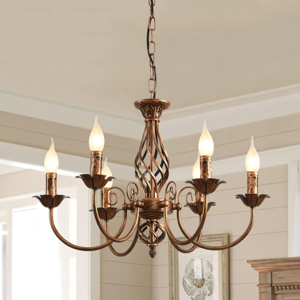 Ganeed (, 6) French Country Vintage 6 Lights Chandeliers Height Adjustable Bronze
